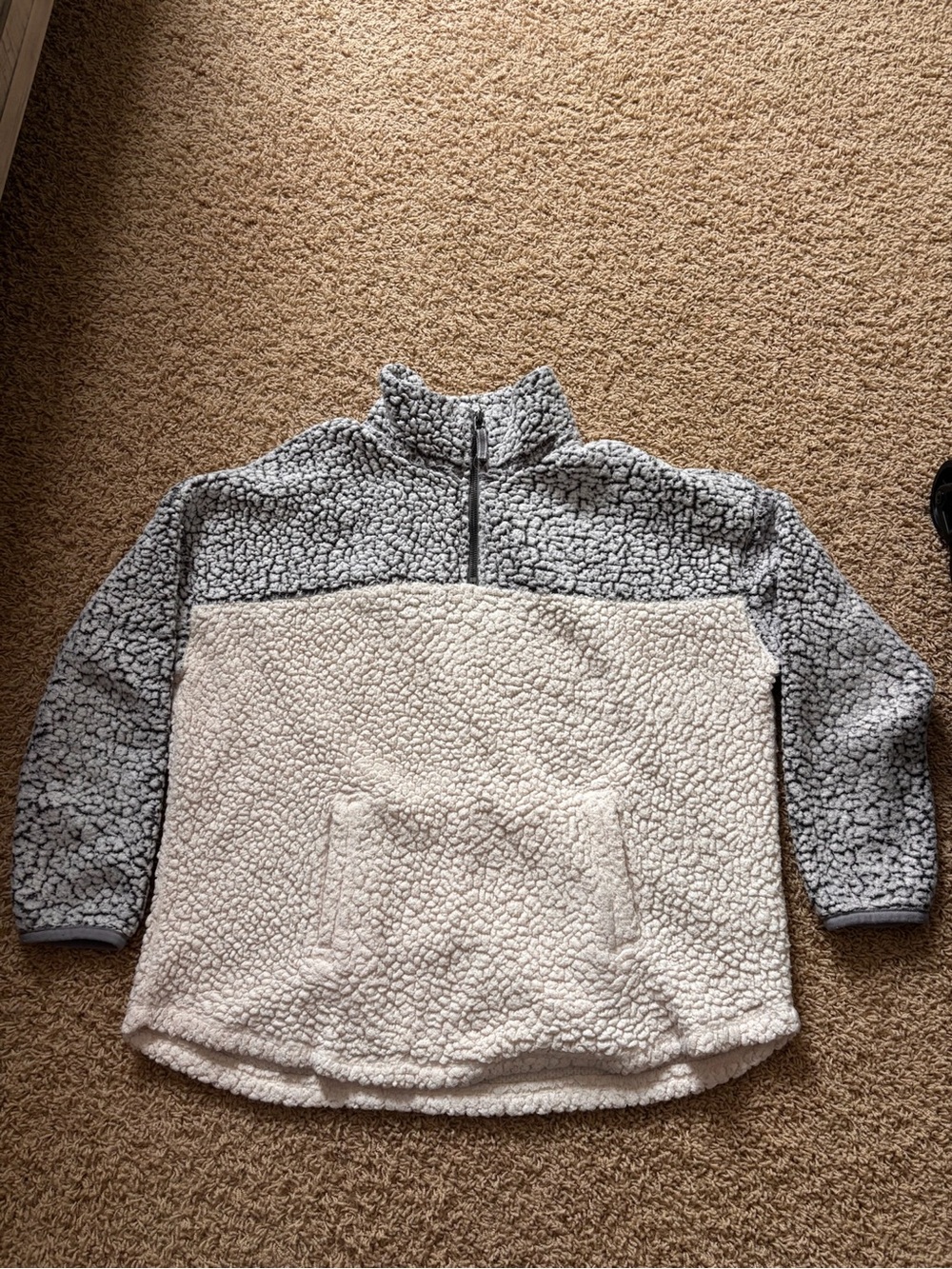 Maurices Two-Tone Sherpa Half-Zip Pullover - Cream & Light Gray